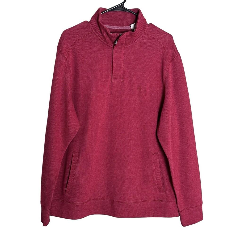 Tommy Bahama Sz Med Red Quarter Zip Pullover Casual Coastal Prep Timeless Basic